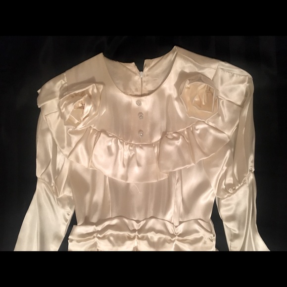 Pearl White Satin Child Holy Communion Dress - Picture 2 of 8